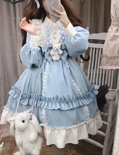 Vista 3 de Adove Vestido Kawaii Lolita para mujer, vestidos de Lolita de manga larga para adolescentes y niñas