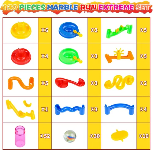 Vista 3 de Gifts2U Juguete de carrera de mármol, 130 piezas educativas de construcción laberinto, juego de juguetes con canicas de vidrio para niños