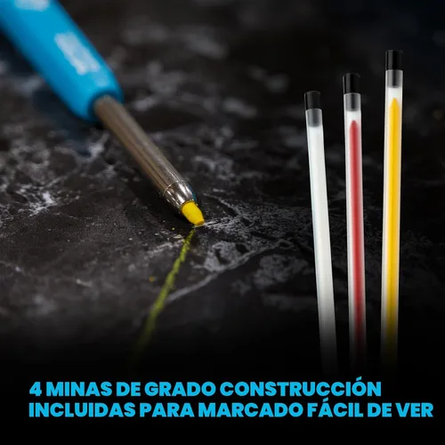 Vista 7 de OX Tools - Juego mecánico de lápices de carpintero - Lápiz de construcción resistente con clip para cinturón, sacapuntas, soporte y 4 minas