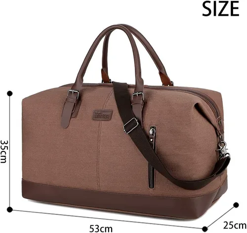 Vista 6 de Bolso de viaje de gran capacidad para hombre, bolso cruzado de fin de semana, bolso de mensajero de hombro para hombre, bolso de lona, marrón