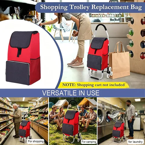 Vista 4 de Bolsa de repuesto para carrito de comestibles/carrito de compras - Bolsa de tela Oxford Trolley Waterproof Spare Bag with Side Pockets and Front
