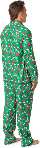 Vista 3 de INTIMO Peanuts - Conjunto de pijama de Navidad con botones para hombre, Snoopy Charlie Brown, Verde
