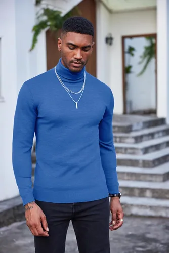 Vista 6 de COOFANDY Suéter de cuello alto ajustado para hombre, casual, básico, de manga larga, suéter de punto