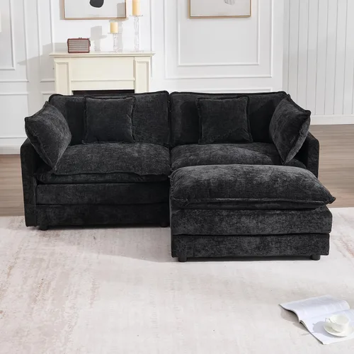 Vista 14 de Sofá modular modular con otomano: sofá moderno en forma de L de 76.7 pulgadas, cómodo sofá biplaza, sofá de 3 plazas de felpilla con almohada
