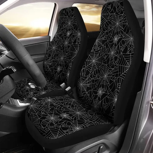 Vista 44 de Bulopur Fundas para asientos de coche negras y blancas con forma de murciélago, protector de asiento de coche universal, accesorios de coche