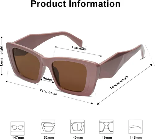 Vista 6 de Allarallvr Cat Eye Sunglasses for Women Men Retro Trendy Frame Square Shades AR82101