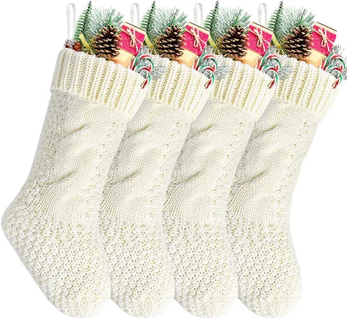Vista 20 de Calcetines navideños de punto trenzado a granel, color azul, 18 pulgadas, para decoración navideña, paquete de 4
