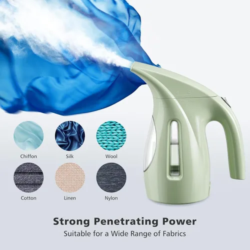 Vista 4 de HiLIFE Vaporizador para ropa, diseño portátil de mano, 240ml de gran capacidad, 700W, vapor penetrante fuerte, elimina arrugas, para el hogar, Verde