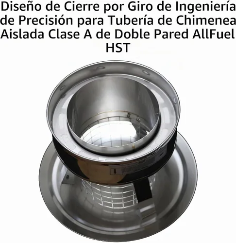 Vista 5 de AllFuel HST Tapa de lluvia con pararrayos de chispas de 3/4 pulgadas para tubo de chimenea aislado de doble pared de acero inoxidable 304 de 6