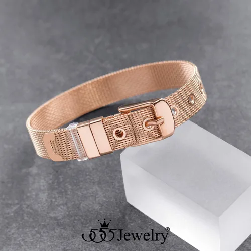 Vista 3 de 555Jewelry Pulsera de malla con hebilla de cinturón ajustable de acero inoxidable para mujer