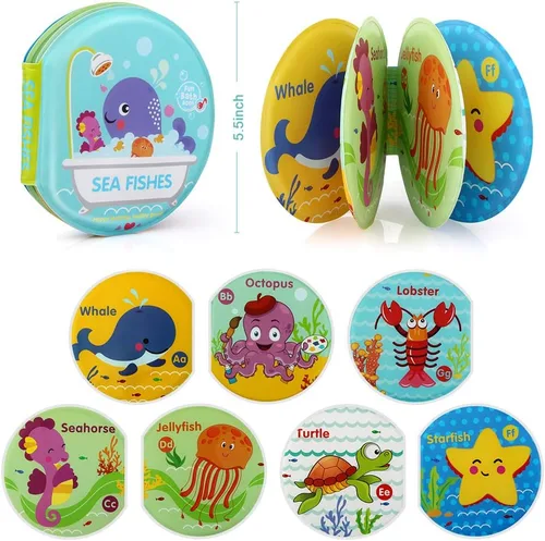 Vista 6 de Juguetes de baño para bebés, libros de baño no tóxicos para bebés, juguetes de bañera para niños de 6 a 12 y 18 meses, juguetes de baño educativos