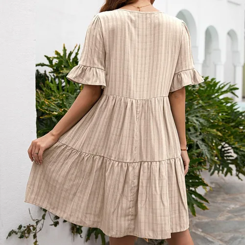 Vista 5 de Women's Fall Dresses 2023 Fashion Loose Casual 5-Part Sleeve V-Neck Solid Color Dress Homecoming Dresses, S-XL