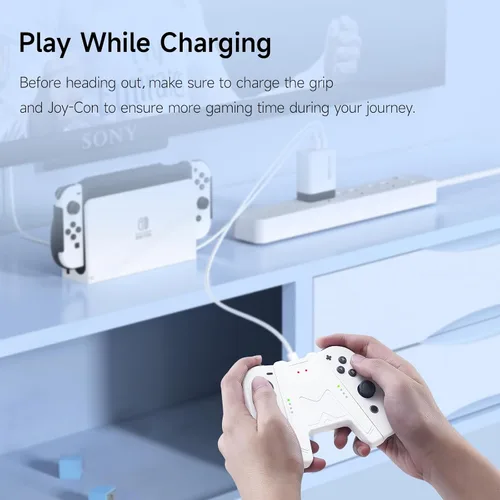 Vista 6 de JINGDU Switch Joy-Con - Agarre de carga con batería de 1200 mAh, solución de carga portátil compatible con el controlador de Nintendo Switch