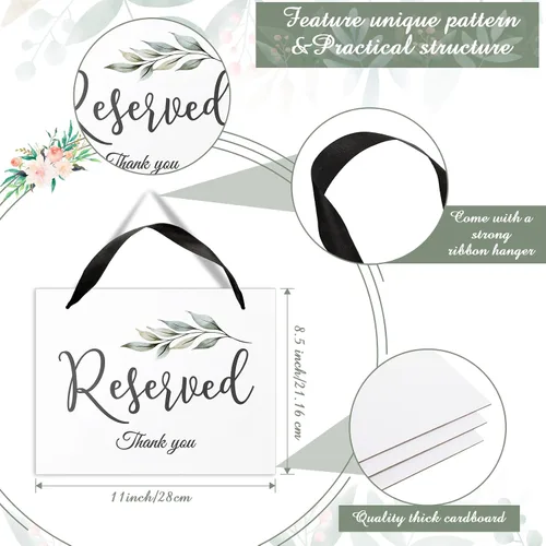 Vista 2 de Zonon 6 carteles reservados para sillas de boda colgantes con cinta, cartel de asiento de silla de boda, pancarta de papel para ceremonia, fiesta