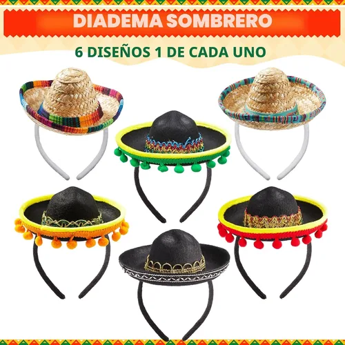 Vista 2 de JOYIN 6 diademas de tela y sombrero de paja del Cinco de Mayo, para disfraz de fiesta divertida, suministros de fiesta, accesorios de fotos