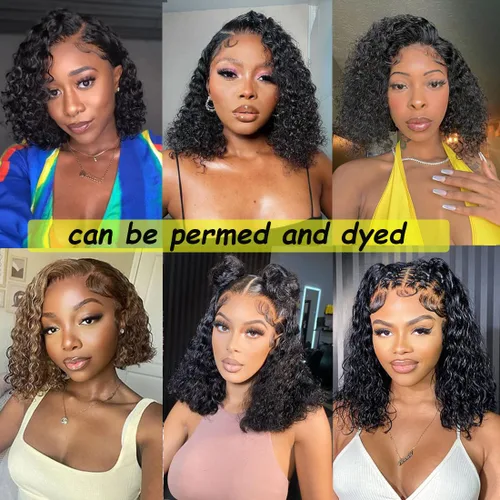 Vista 6 de Recomtic Pelucas rizadas Bob de cabello humano corto frontal 13x4, pelucas de encaje frontal lisas y onduladas para mujeres negras, cabello humano
