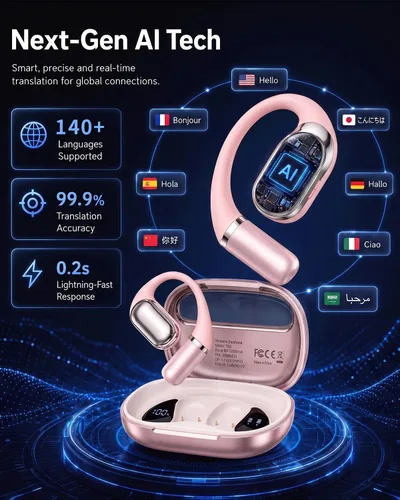 Vista 2 de Auriculares de traducción AI en tiempo real, 141 idiomas Auriculares Oro rosa
