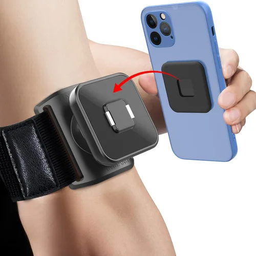 Vista 7 de Correa de muñeca universal, banda magnética para el brazo, fundas deportivas para correr, soporte para teléfono, extraíble, giratorio, correr