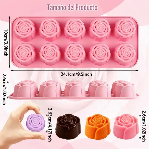 Vista 2 de 3PCS moldes de flores de silicona, molde de silicona de velas de chocolate rosa
