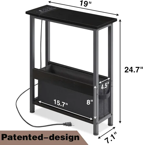 Vista 8 de BAMGROW Mesa auxiliar de carga delgada con almacenamiento, para espacios pequeños y dormitorio (negro)