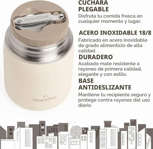 Vista 4 de GRANDTIES Tarro de comida aislado, recipiente térmico de acero inoxidable de boca ancha de 20 onzas sin BPA para alimentos calientes, con asa