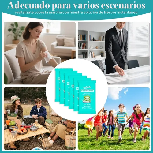 Vista 5 de Paquete de 300 toallitas corporales envueltas individualmente (8 x 9.5 pulgadas), toallitas de ducha sin enjuague para adultos, viajes, gimnasio