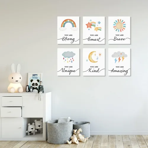 Vista 2 de HPNIUB Impresión artística colorida del arco iris, juego de 6 piezas (8 x 10 pulgadas), póster de lienzo de dibujos animados para niños, pintura