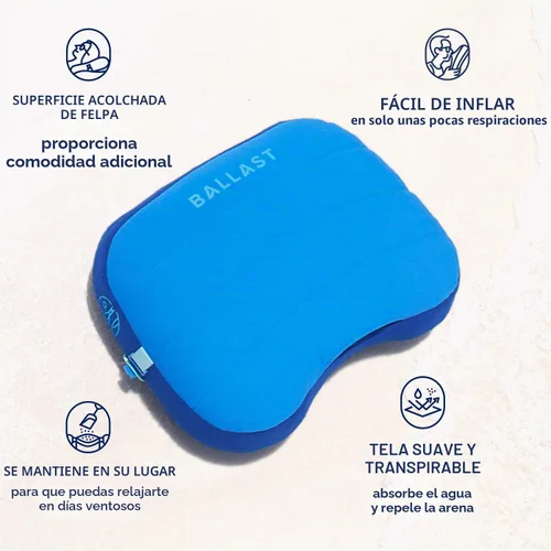 Vista 5 de Ballast Almohada de Playa – Cómoda, Duradera y Compacta, Se Mantiene en Su Lugar en Playas Ventosas con Bolsa de Arena Patentada, Almohada Inflable