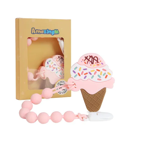Vista 9 de Juguete mordedor de silicona de grado alimenticio para bebés con soporte para chupete, juguetes de dentición, juego de regalo para niños y niñas a