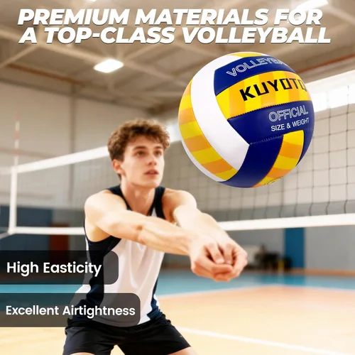 Vista 4 de KUYOTQ Balón de voleibol de playa a rayas, superficie gruesa de 0.118 pulgadas, pelota de voleibol de cuero suave para hombres jóvenes, juego