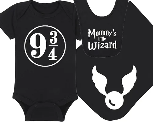 Vista 8 de Sombrero de bebé Wizard - Chosen One (tela negra - diseño dorado)