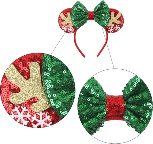 Vista 26 de Diadema de Navidad, orejas de ratón, decoraciones navideñas, sombreros de Navidad