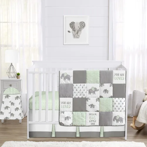 Vista 7 de Sweet Jojo Designs Gris y blanco bohemio elefante bohemio niño niña género neutro unisex bebé cuna juego de ropa de cama infantil habitación manta