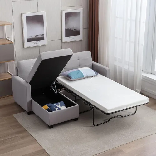 Vista 3 de LUMISOL Sofá cama modular de lino de tela en forma de L con diván de almacenamiento, 78.3 pulgadas de ancho, sofá cama pequeño convertible