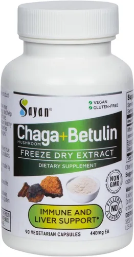 Vista 9 de Sayan 7 Extracto de hongos 90 cápsulas/440 mg ea – Apoyo inmunológico y energía – Chaga orgánico, Reishi, melena de león, maitake, shiitake, mezcla