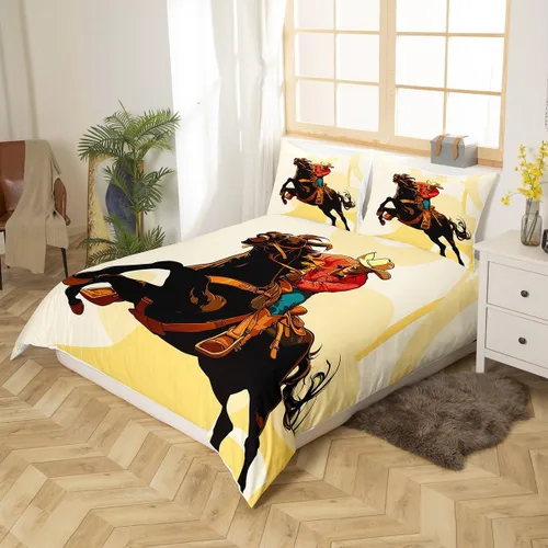 Vista 2 de Erosebridal Juego de ropa de cama de vaquero, funda de edredón de rodeo occidental, funda de edredón para cama de caballo para niños, adolescentes