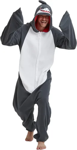 Vista 3 de Dodheah Mameluco de tiburón para adultos, disfraz de Halloween de animales, pijama de cosplay para hombres y mujeres, overol de dibujos animados