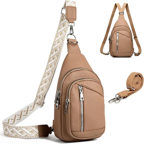 Vista 23 de Bolso Bandolera Mochila Cruzada - 2 en 1 Bolso Cruzado de Cuero Riñonera con 2 Correas Extraíbles Mini diaper bag, Instant Wipes pocket