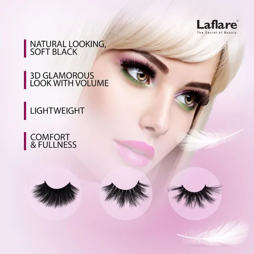 Vista 3 de Laflare 3D NY MAX VOLUME - Estilos dramáticos de 0.787-0.984 in de largo, pestañas de pelo de visón 100% real, maquillaje de lujo, natural, ligero
