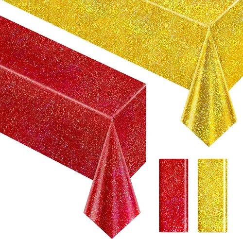 Vista 40 de Just Shimmer Mantel holográfico azul claro de 40" x 108" Decoración de fiesta rosa fuerte Día de San Valentín Fiesta de cumpleaños Decoración