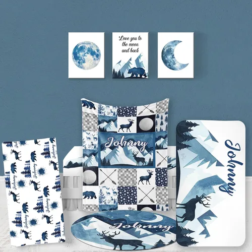 Vista 11 de Juego de ropa de cama de bebé personalizado, ropa de cama de elefante rosa para bebé, manta de bebé, sábana bajera ajustable, funda cambiadora