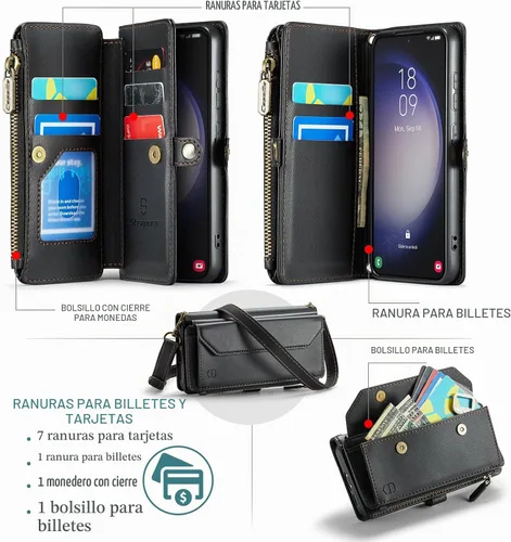 Vista 2 de Strapurs - Funda tipo cartera con correa para Samsung Galaxy S23 5G, color negro