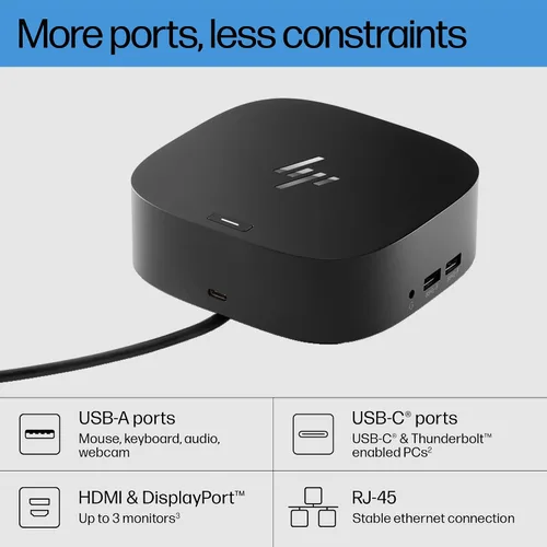 Vista 2 de HP USB-C Dock G5 - Adaptador 11-en-1 para portátiles, PC y notebooks con USB-C y Thunderbolt - Un solo cable para carga, red o transferencia