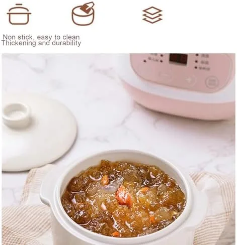 Vista 7 de ZJchao Olla eléctrica para estofado, 1 L, 200 W, eléctrica, inteligente, de cerámica, gachas de avena, mini olla de cocción lenta, antiquemaduras