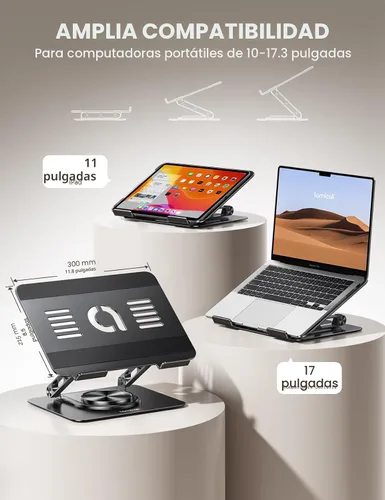 Vista 2 de Lamicall - Soporte ajustable para laptop para escritorio - Base giratoria de 360 grados, soporte ergonómico para computadora de aluminio, soporte