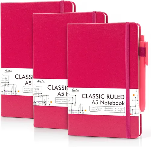 Vista 29 de feela Paquete de 3 Cuadernos Diarios a Granel, Cuaderno de Tapa Dura Clásico con Rayas Rayado Diarios con Soporte para Bolígrafo para Mujeres Niñas