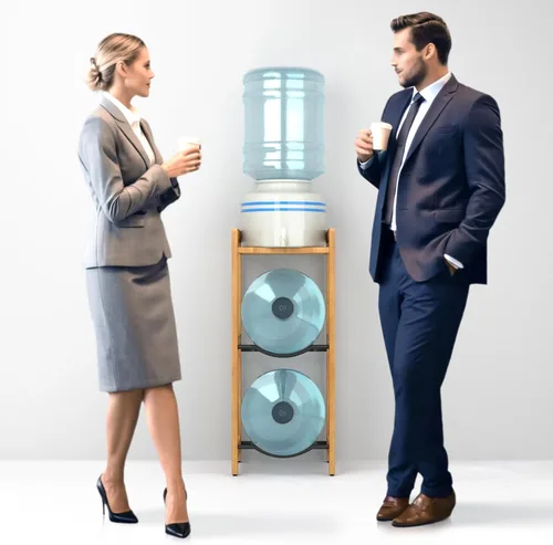 Vista 8 de Soporte para jarra de agua de 5 galones con estantes superiores, soporte dispensador de agua de madera maciza natural de 31 pulgadas de alto
