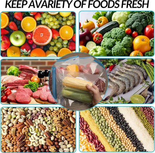 Vista 5 de Bolsas Sous Vide 28 piezas, sin BPA, reutilizables, con válvula de aire, almacenamiento de alimentos de doble capa para cocinar, almacenar alimentos