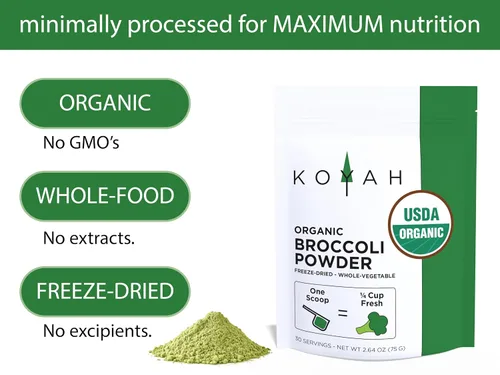 Vista 3 de KOYAH - Polvo de brócoli orgánico cultivado en Estados Unidos (1 cucharada equivalente a 1/4 taza fresca): 30 cucharadas, liofilizado, polvo