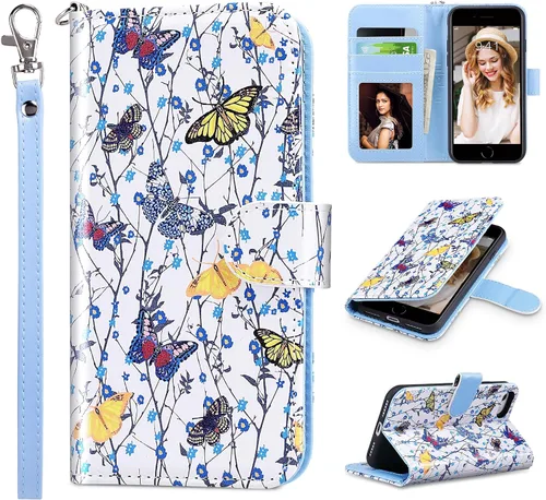 Vista 14 de ULAK Funda tipo cartera para iPhone SE (2022)/SE (2020)/8/7, tarjetero con Brillo